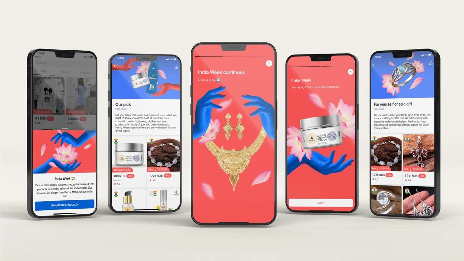 Joom India Week campaign showing product discovery, jewelry and beauty offers